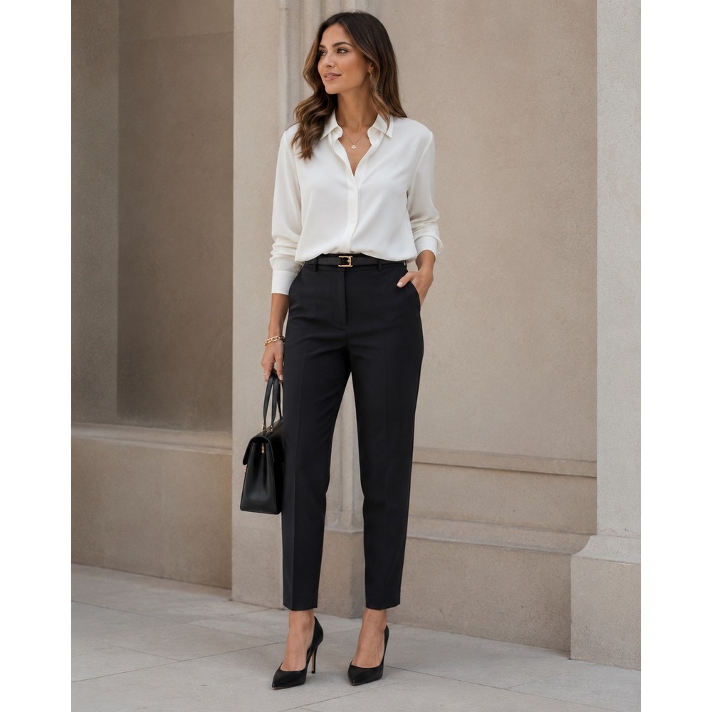 Ecru Women's Size 10 Black Tailored Ankle Pants Stretch Quiet Luxury Workwear26.